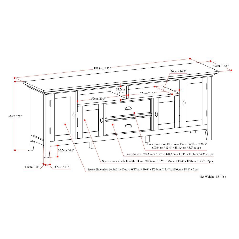 72 Inch Tv Media Stand In Hickory Brown For Tvs Up To 80 Inches