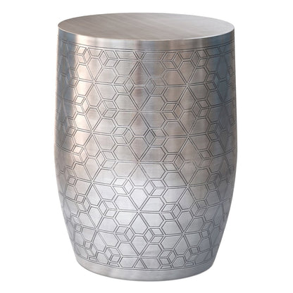 15"W Boho Geometric Pattern Metal Accent Table in Antique Silver Iron, Assembled