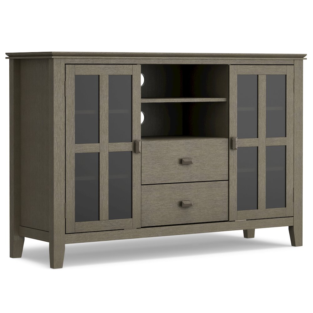 Artisan Solid Wood Tall Tv Media Stand In Farmhouse Grey For Tvs Up To 60 Inches