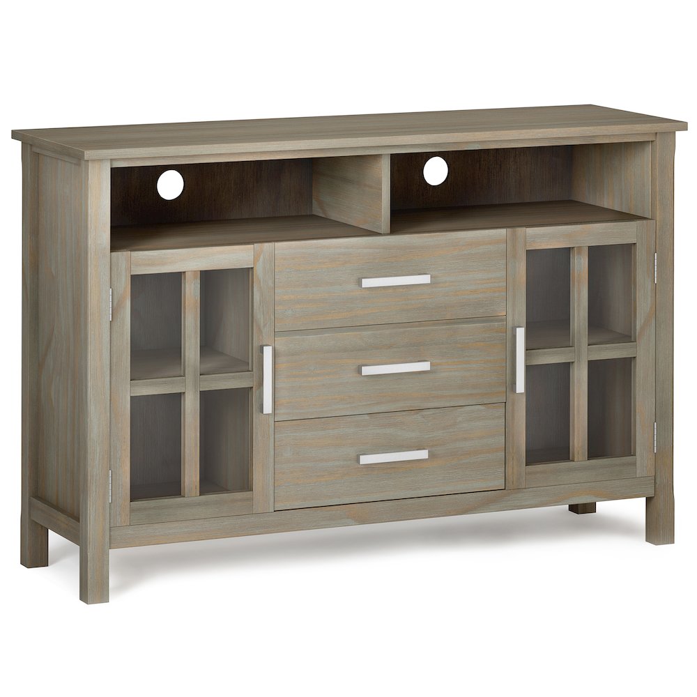 Kitchener SOLID WOOD Tall TV Media Stand in Grey For TVs up to 60 inches