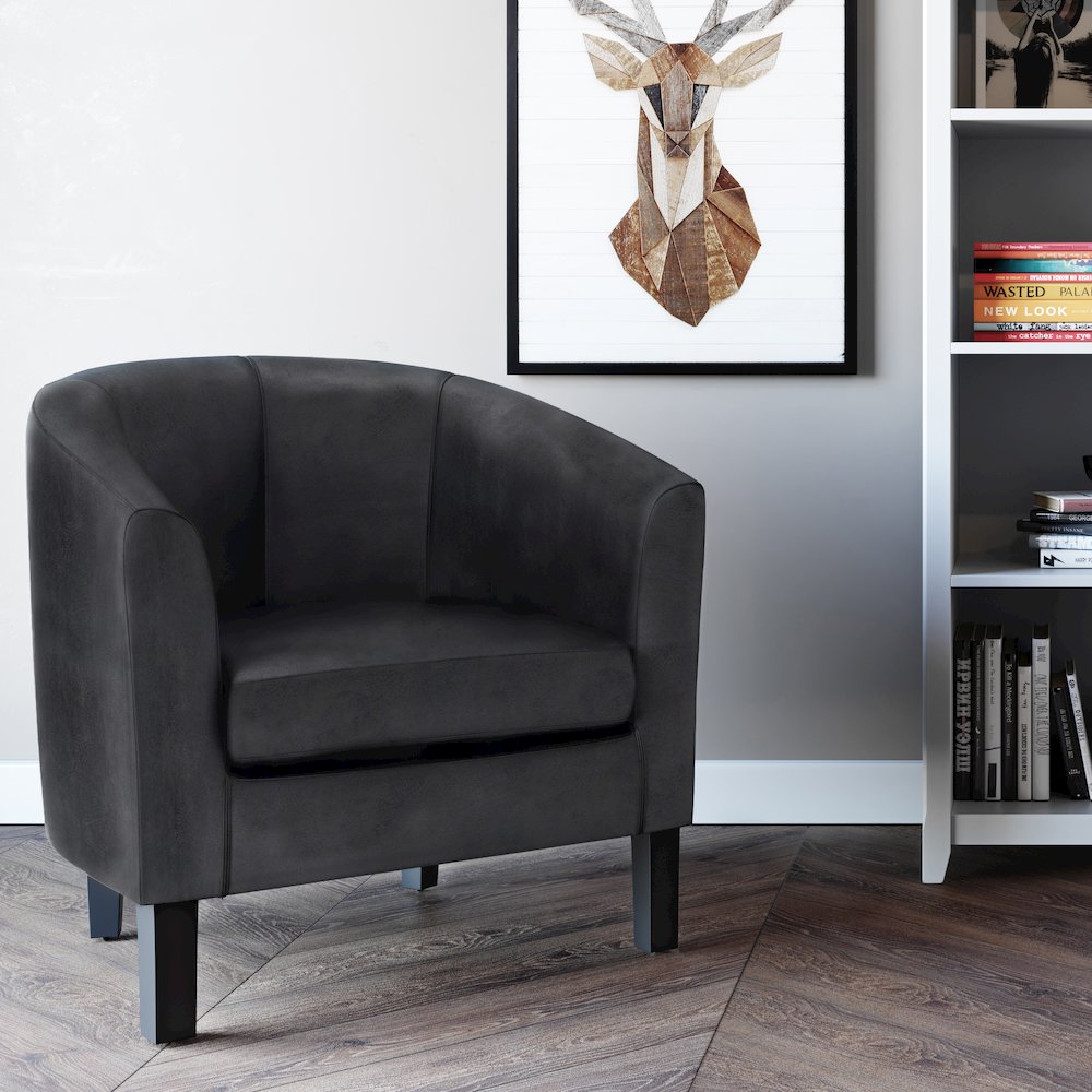 Austin Tub Chair In Distressed Black Vegan Faux Leather