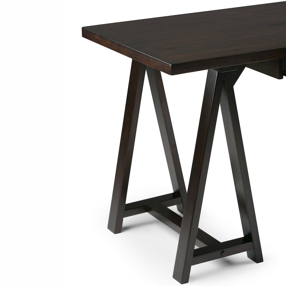 Sawhorse Solid Wood Desk In Dark Chestnut Brown