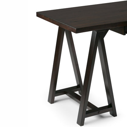 Sawhorse Solid Wood Desk In Dark Chestnut Brown