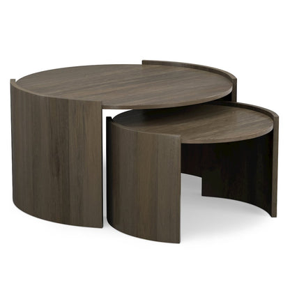 Solid Mango Wood 32In Wide Round Contemporary 2 Piece Nesting Table In Ash Grey