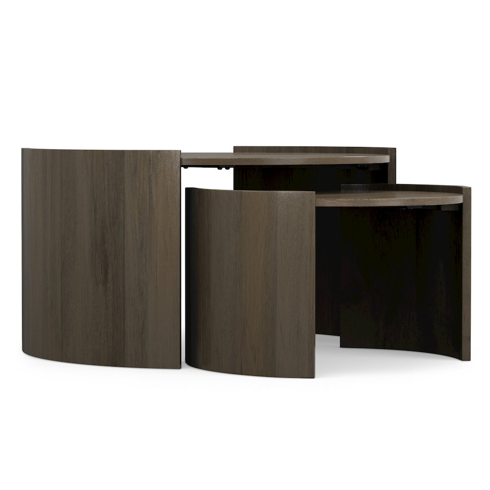 Solid Mango Wood 32In Wide Round Contemporary 2 Piece Nesting Table In Ash Grey