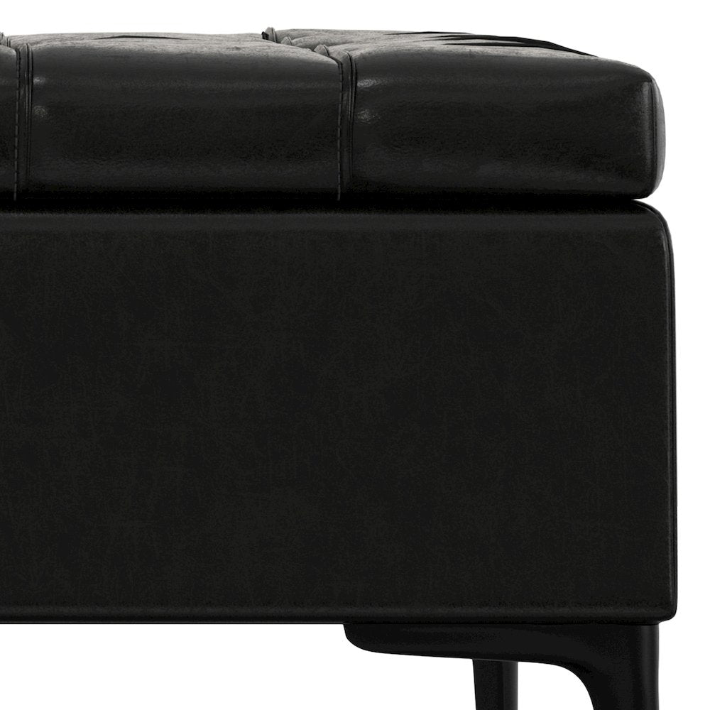 Laura Mid Century Lift Top Storage Ottoman in Midnight Black Vegan Faux Leather