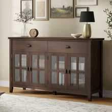 60 Wide Solid Wood Transitional Large 4 Door Sideboard Buffet Natural Brown