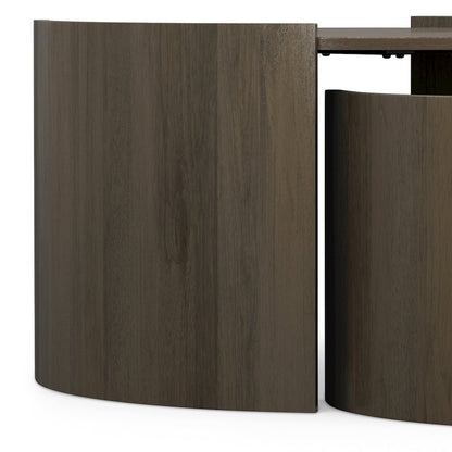 Solid Mango Wood 32In Wide Round Contemporary 2 Piece Nesting Table In Ash Grey