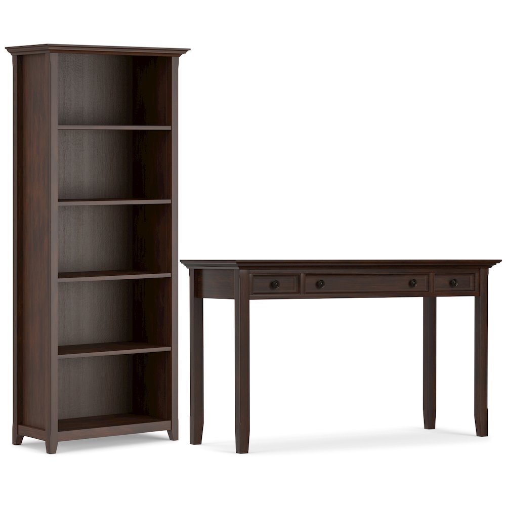 54 inch Wide Desk with 30 inch Wide Bookcase in Russet Brown (Set of 2)