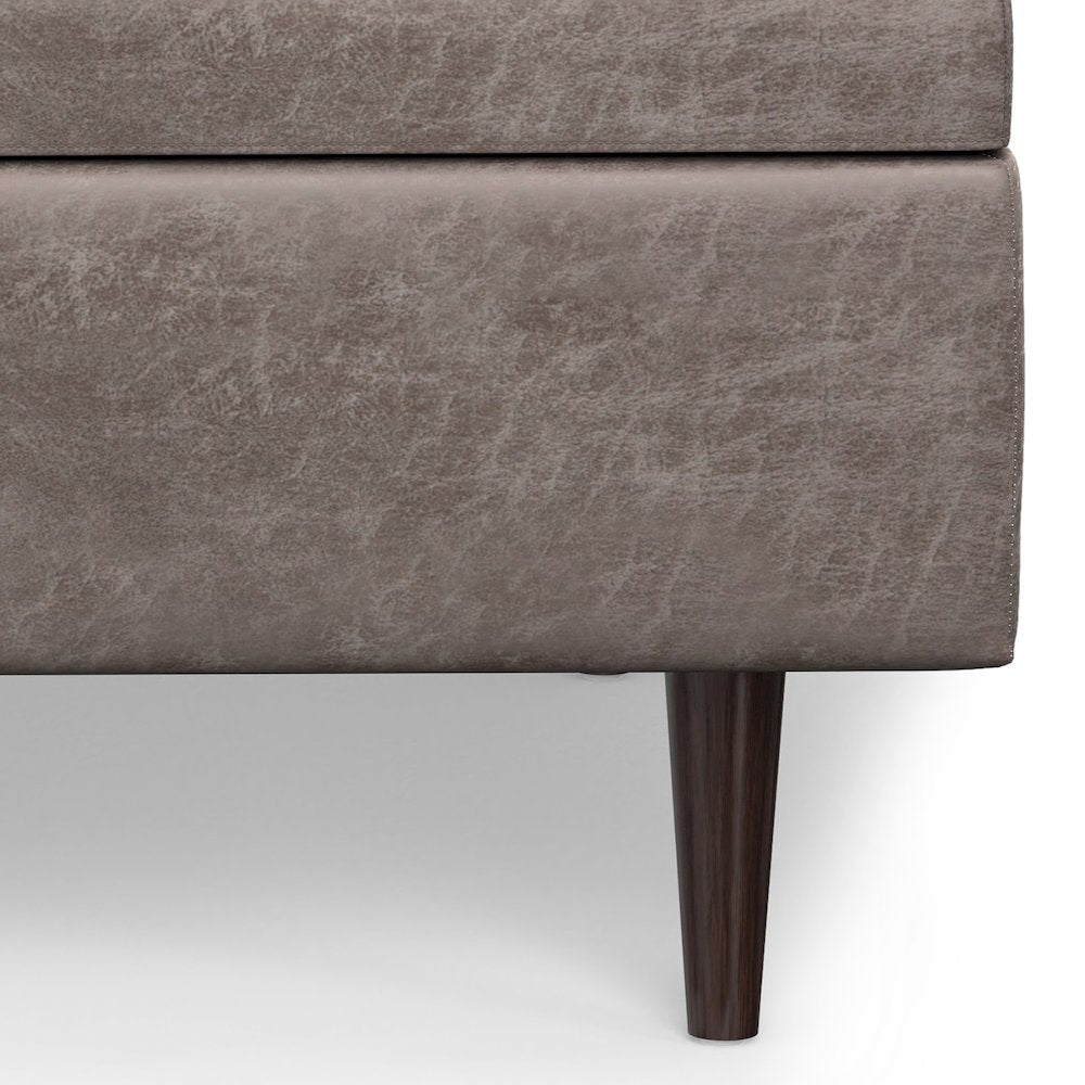 Square Coffee Table Storage Ottoman In Distressed Grey Taupe Vegan Faux Leather
