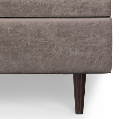 Square Coffee Table Storage Ottoman In Distressed Grey Taupe Vegan Faux Leather