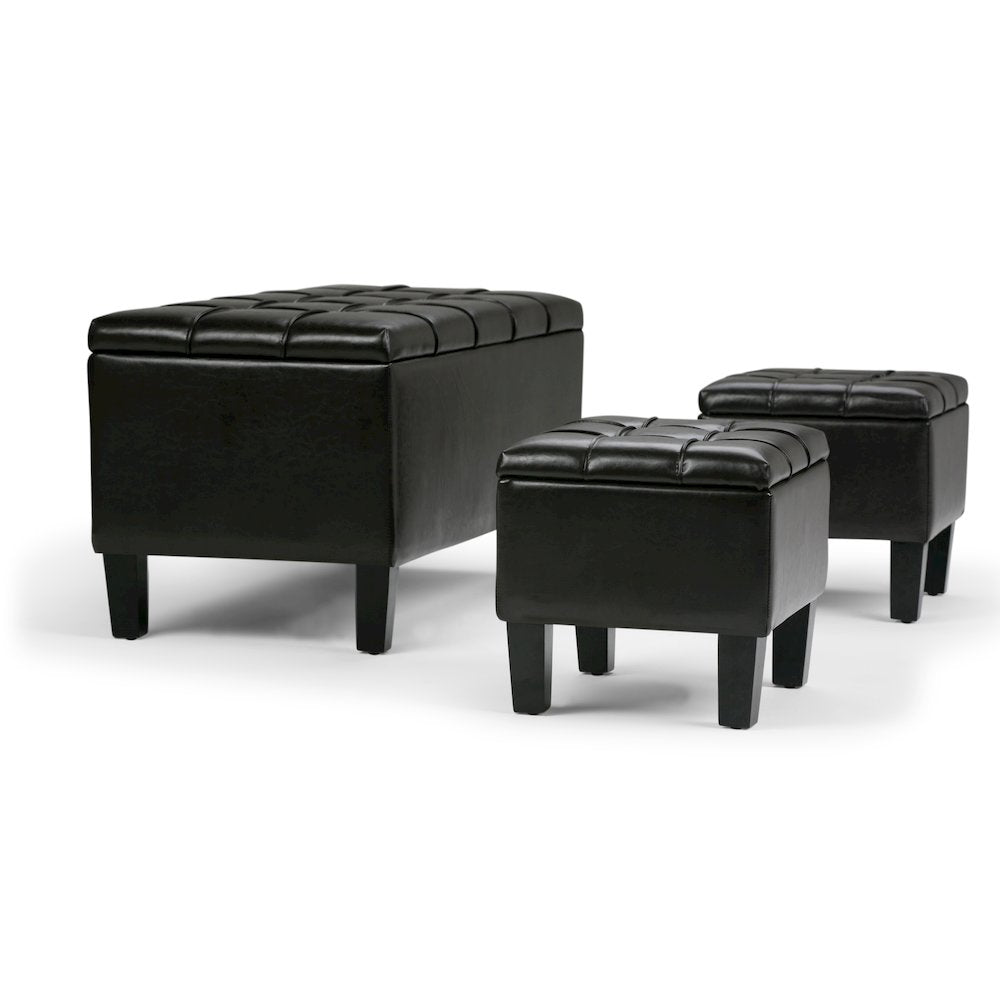 Dover 3 Piece Storage Ottoman In Tanners Brown Vegan Faux Leather