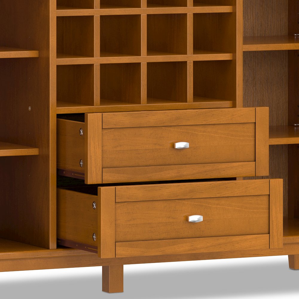 54 inch Wide Transitional Storage Cabinet with Wine Rack in Light Golden Brown
