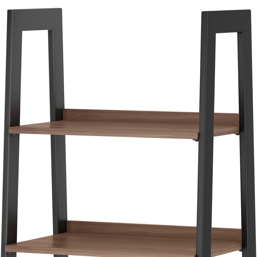 Sawhorse Solid Walnut Veneer and Metal Ladder Shelf with Storage