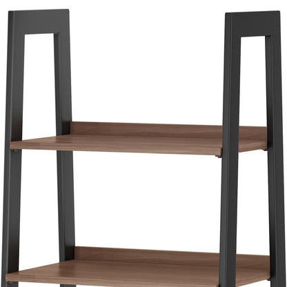 Sawhorse Solid Walnut Veneer and Metal Ladder Shelf with Storage