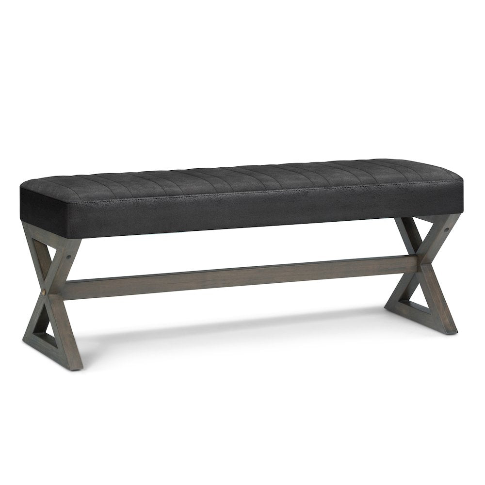 Salinger Solid Hardwood Large Ottoman Bench In Distressed Black