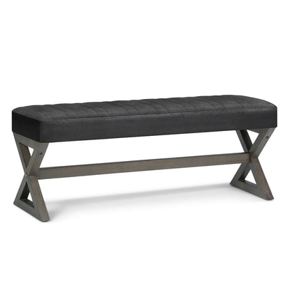 Salinger Solid Hardwood Large Ottoman Bench In Distressed Black