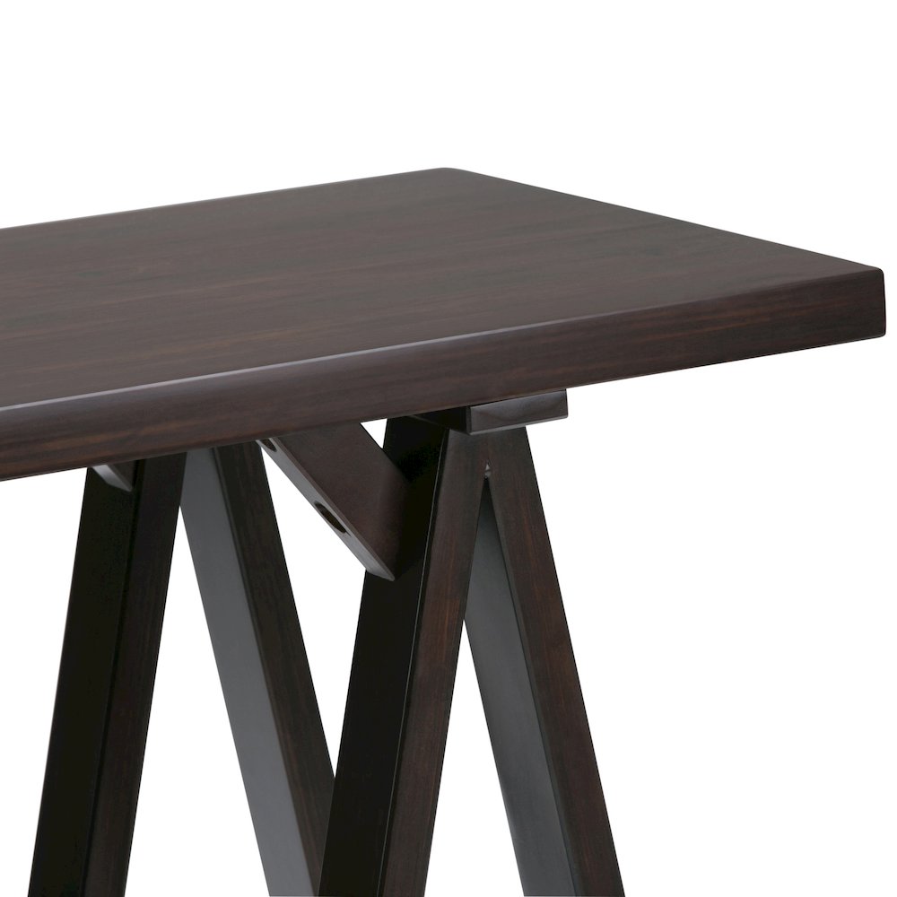 Sawhorse Solid Wood Console Sofa Table In Dark Chestnut Brown