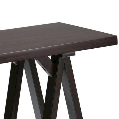Sawhorse Solid Wood Console Sofa Table In Dark Chestnut Brown