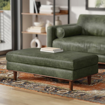 49 inch Wide Mid-Century Modern Table Ottoman in Moss Green Genuine Leather