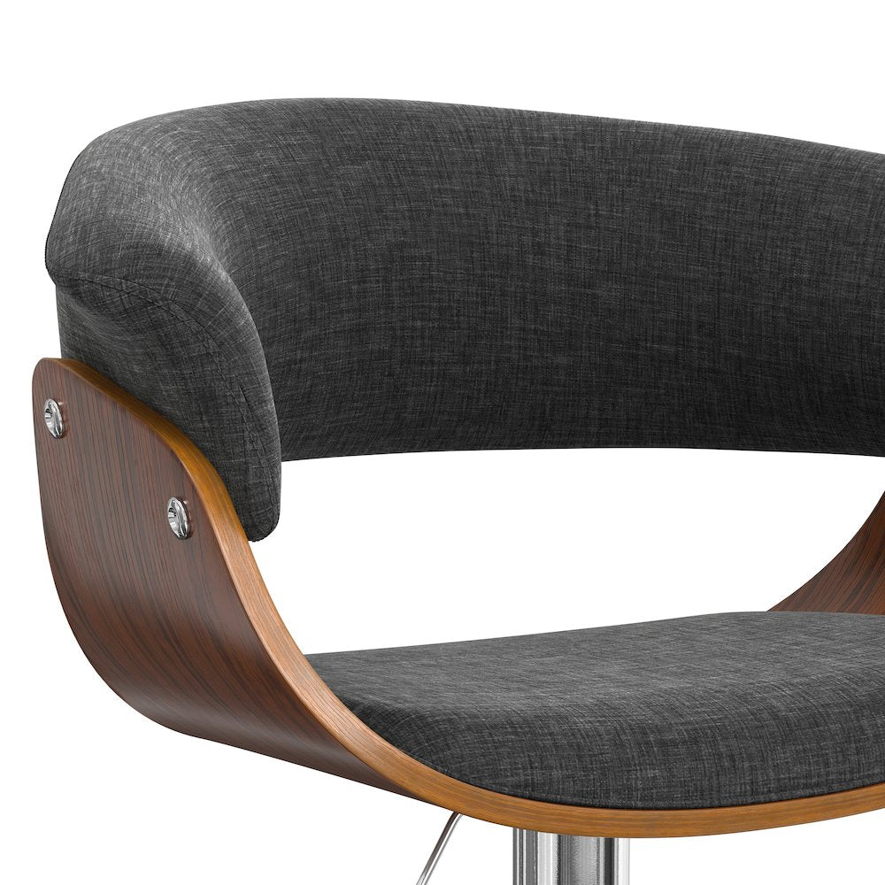 Sheldon Adjustable Swivel Bar Stool In Charcoal Grey Linen Look Fabric