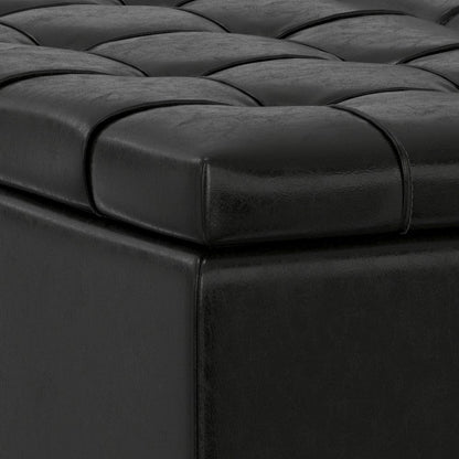 Laura Mid Century Lift Top Storage Ottoman in Midnight Black Vegan Faux Leather