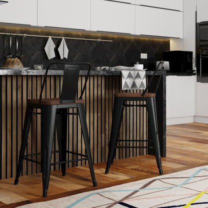 Rayne Solid Elm Wood 30 Inch Metal / Wood Bar Stool (Set Of 2) In Black