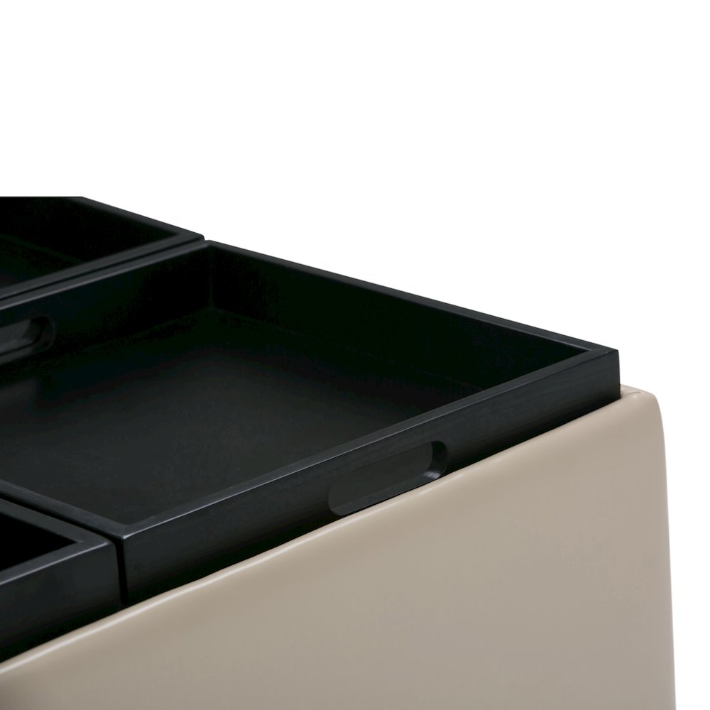 Avalon Square Coffee Table Storage Ottoman In Satin Cream Vegan Faux Leather