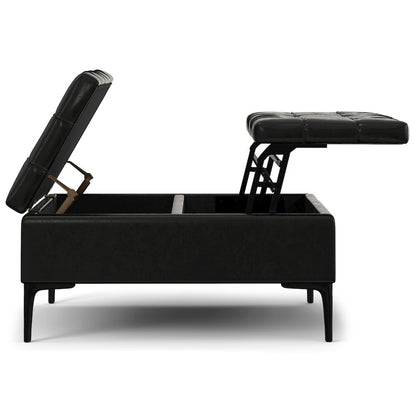 Laura Mid Century Lift Top Storage Ottoman in Midnight Black Vegan Faux Leather