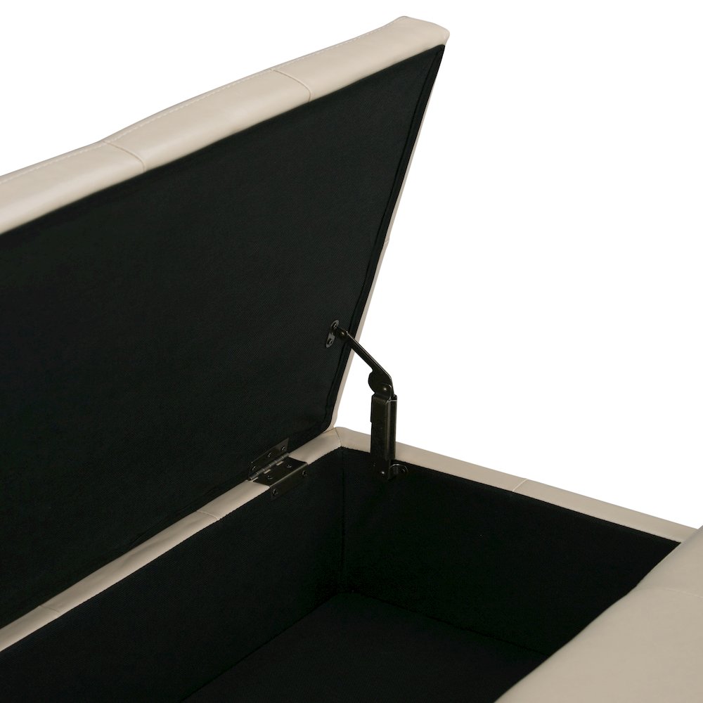 Dover Square Coffee Table Storage Ottoman In Satin Cream Vegan Faux Leather