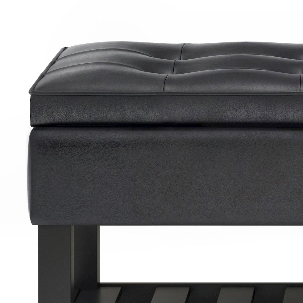 Storage Ottoman Bench With Open Bottom In Distressed Black