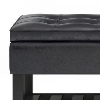 Storage Ottoman Bench With Open Bottom In Distressed Black