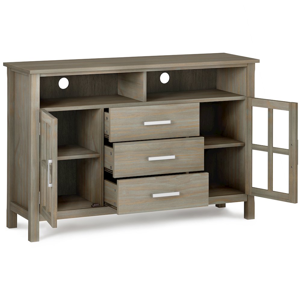 Kitchener SOLID WOOD Tall TV Media Stand in Grey For TVs up to 60 inches