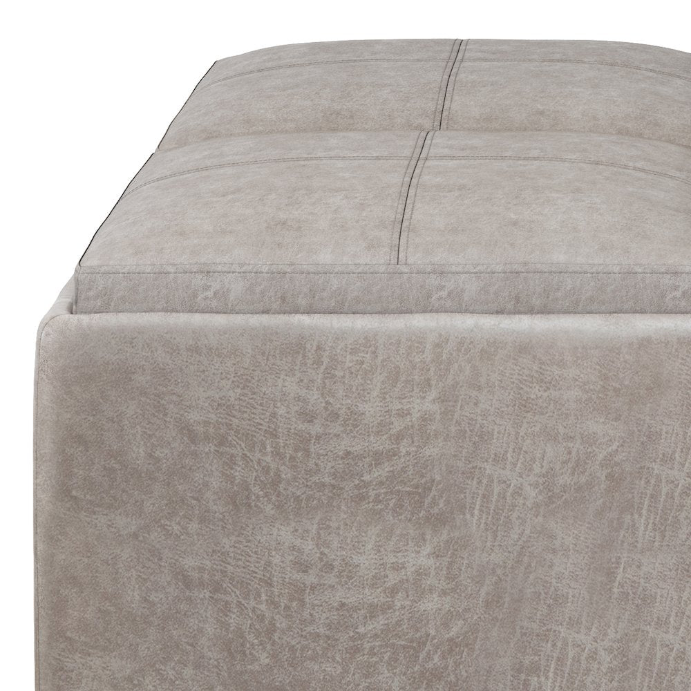 Square Coffee Table Storage Ottoman In Distressed Grey Taupe Vegan Faux Leather