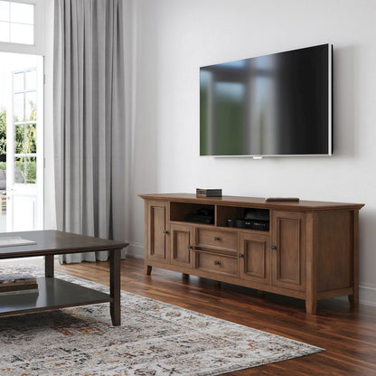 72 Inch Wide Tv Media Stand In Rustic Natural Aged Brown For Tvs Up To 80 Inches