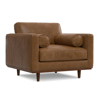 Mid-Century Modern Accent Chair In Caramel Brown Top Grain Genuine Leather