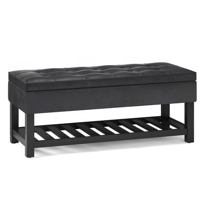 Storage Ottoman Bench With Open Bottom In Distressed Black