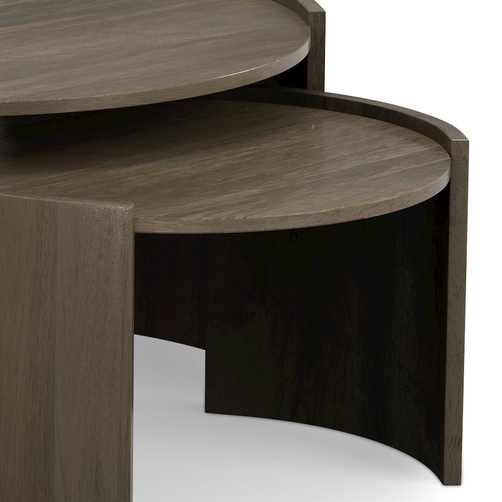 Solid Mango Wood 32In Wide Round Contemporary 2 Piece Nesting Table In Ash Grey