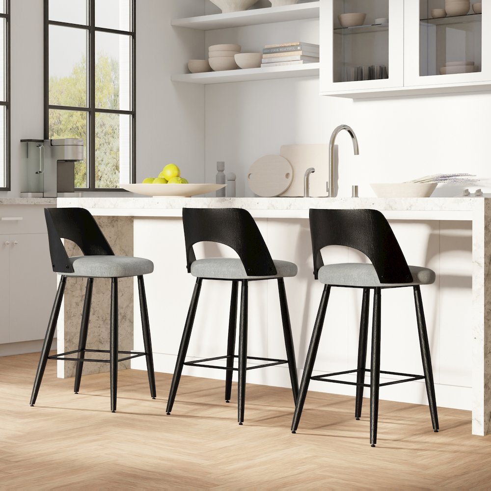 Callie Counter Height Stool (Set Of 2) In Grey Polyester Linen Fabric