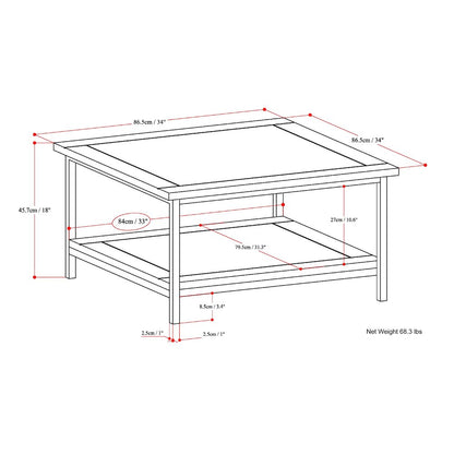 Skyler Solid Mango Wood Square Coffee Table In Dark Cognac Brown