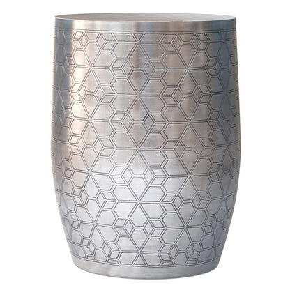 15"W Boho Geometric Pattern Metal Accent Table in Antique Silver Iron, Assembled