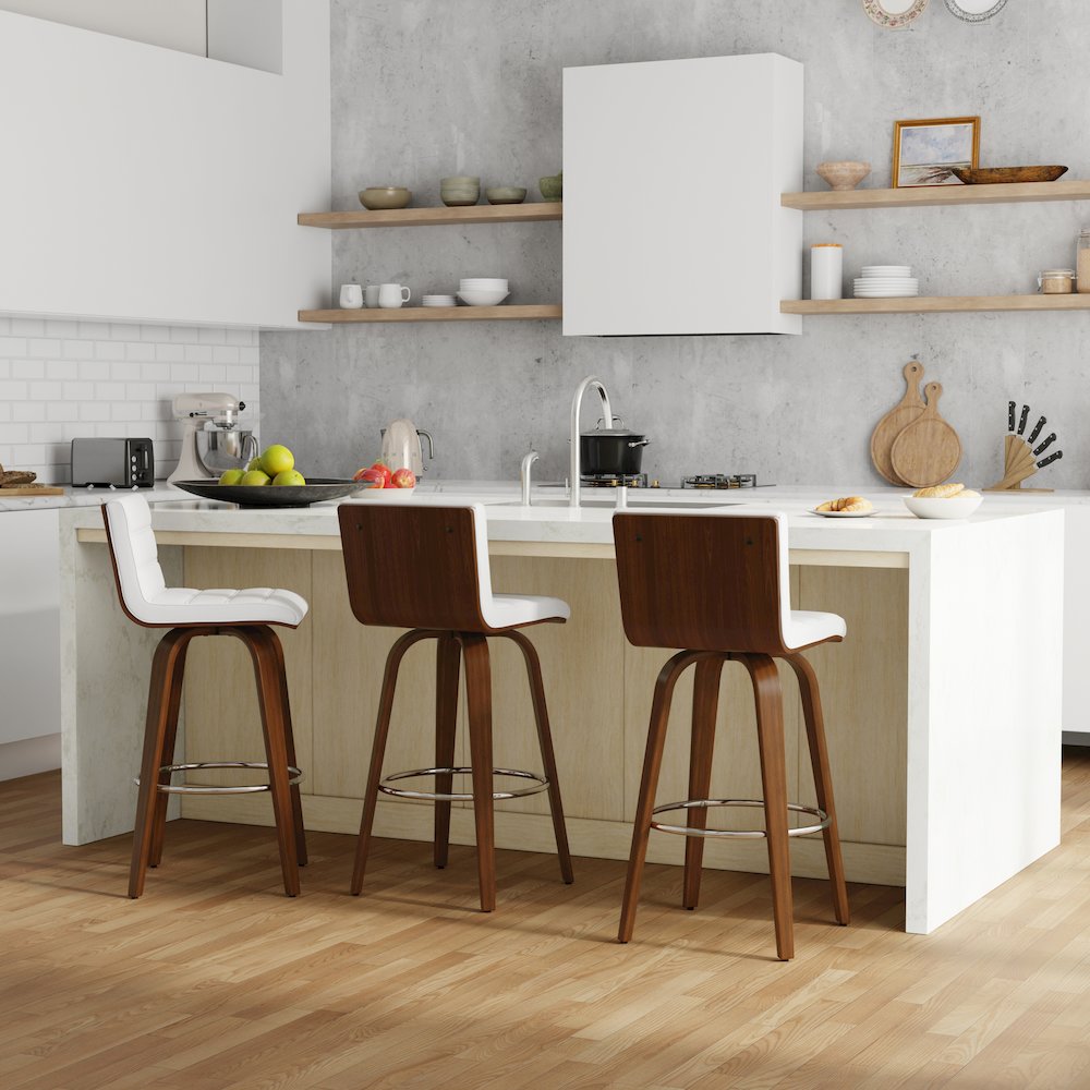 Roland Swivel Bar Stool In White Vegan Faux Leather