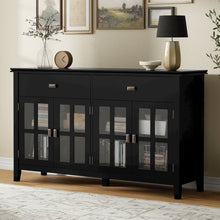 60 inch Wide Solid Wood Transitional Large 4 Door Sideboard Buffet in Black