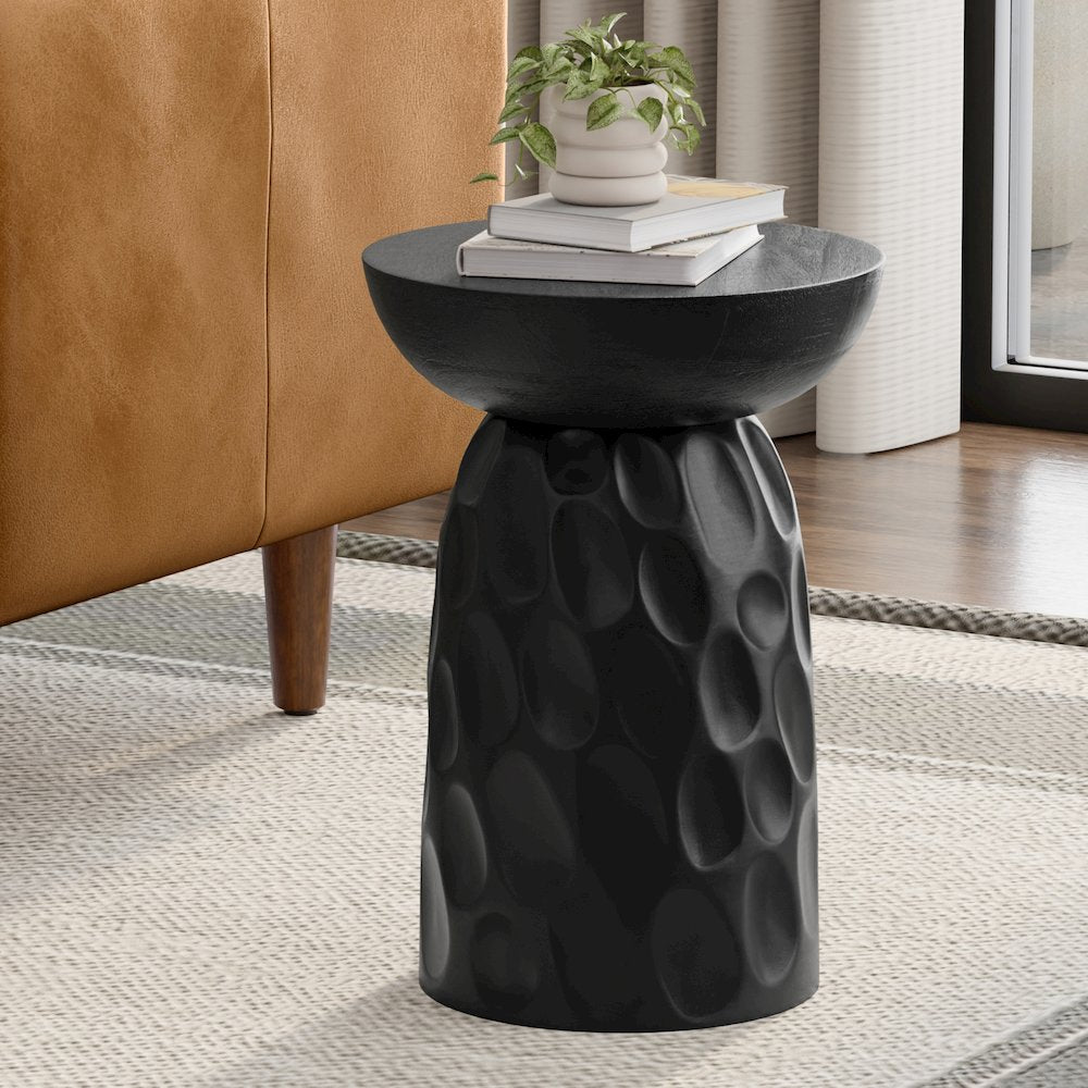 Boyd 13 inch Wide Solid Mango Contemporary V-Chisel Accent Table in Black