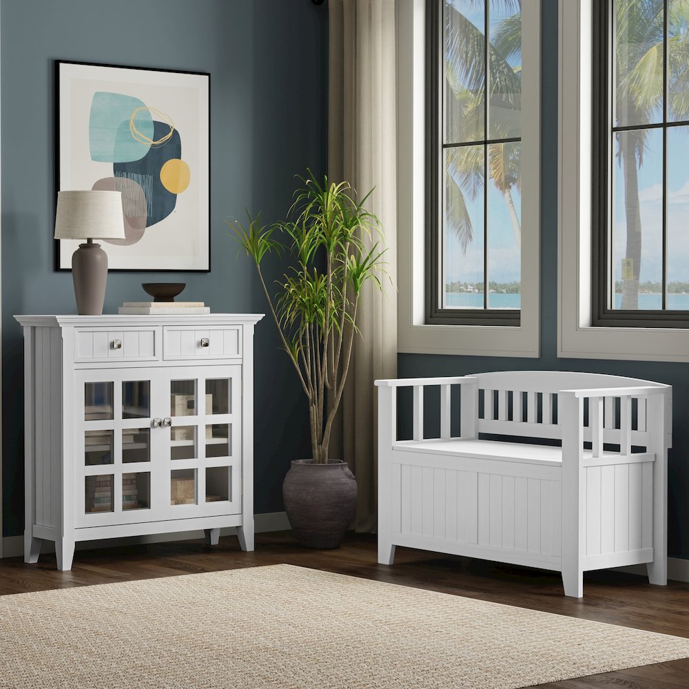 36 inch Wide Small Storage Bench and 36 inch Wide Storage Cabinet in White