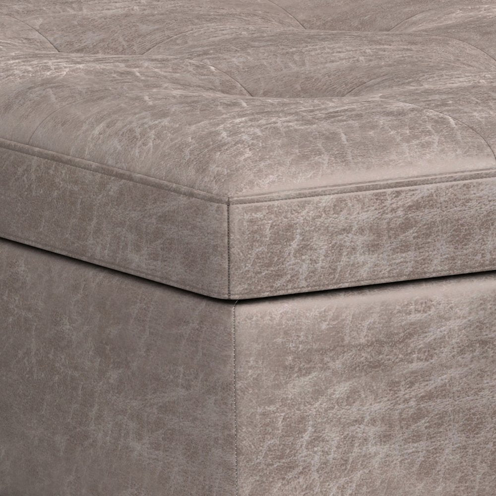 Square Coffee Table Storage Ottoman In Distressed Grey Taupe Vegan Faux Leather