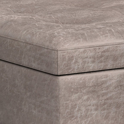 Square Coffee Table Storage Ottoman In Distressed Grey Taupe Vegan Faux Leather