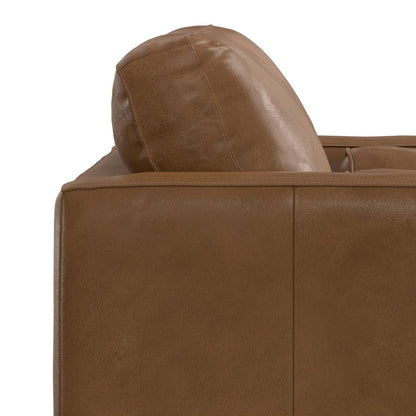 Mid-Century Modern Accent Chair In Caramel Brown Top Grain Genuine Leather