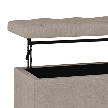Hamilton Lift Top Rectangular Storage Ottoman in Natural Linen Look Fabric