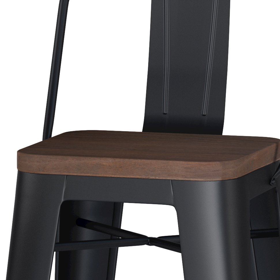 Rayne Solid Elm Wood 30 Inch Metal / Wood Bar Stool (Set Of 2) In Black